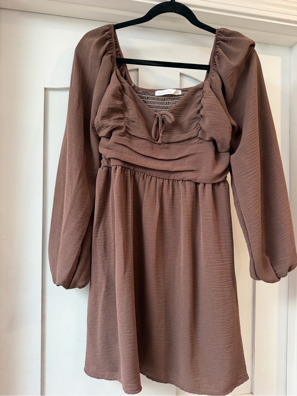 Altar'd State Mauve Brown Smocked Neckline Blouse